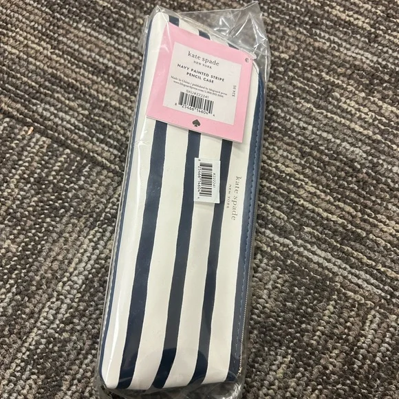Kate Spade ♠️ Navy and White Striped Pencil Case - Picture 3 of 6